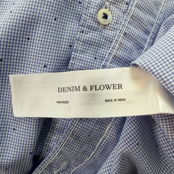 Denim and Flower Ricky Singh Blue Check & Dot Button Up Long sleeve Size Medium - Picture 8 of 10